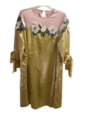 🆕 Ursime • Rose Gold • Satin • Floral • Embroidered • Dress